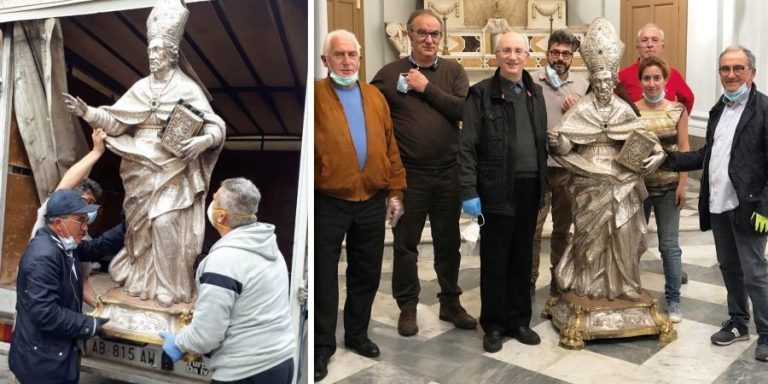 Sant’Oronzo ‘ritorna’ a Lecce. Trasloca per il restauro la statua argentea di Ostuni