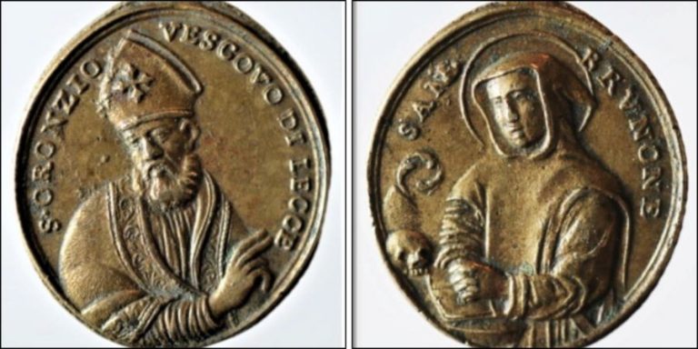 In Spagna una medaglietta del XVIII secolo. Da un lato Sant’Oronzo, dall’altro San Brunone