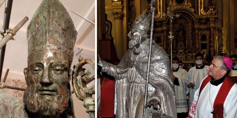 Dentro la statua restaurata, la pergamena con la supplica a Sant’Oronzo scritta da Seccia
